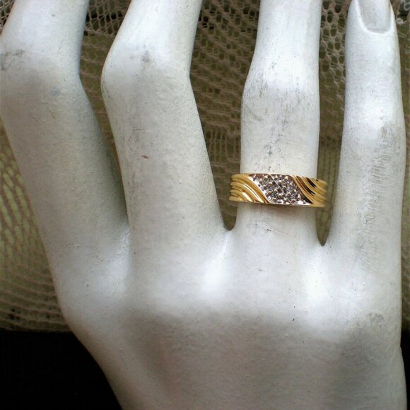 Vintage Designer Solid 14K Yellow Gold Diamond Cluster Wedding RING BAND P - Picture 6 of 9